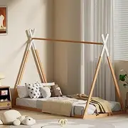 Artiss Single Bed Frame, Platform Wooden Montessori Beds Base with Plywood Slat, Timber Frames Kids House Bed for Boys Girls, Baby Cot Bedroom Home Furniture, Modern Design Oak, Easy Assembly