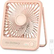 USB Desk Fan, Strong Wind Ultra Quiet Small Personal Fan with 180° Tilt Folding and 3 Speeds Adjustable, USB-C Corded Powered Mini USB Fan for Office Desktop Bedroom Pink