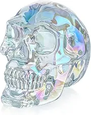 HDCRYSTALGIFTS 3'' Crystal Human Skull Head Statues Halloween Decor Glass Skull Figurines Sculpture for Home Decor,Colorful