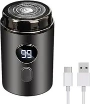 New Upgraded Mens Travel Mini Portable Electric Shaver, USB Charging Razor, LED Power Display Rechargeable Washable Shavers for Office, Business Travel (Gray)