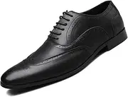 [SayfuR] Shoes Dress Oxford for Men Lace Up Square Toe Burnished Toe Brogue Wing tip Oxford Shoes Non Slip Rubber Sole Low Top Business(Black,8 UK)