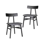 Claire Dining Chair Set of 2 Solid Oak Wood Fabric Seat Furniture - Black