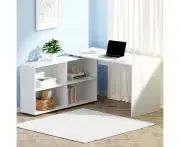 L Shaped Corner Computer Desk with 4 Shelf Bookcase White 130cm Study Table