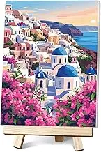 Hlison Paint by Number Kit for Adults, Santorini Landscpe Framed Paint by Numbers Kit for Adults, Easy Watercolor Painting by Number Kits - 8" x 12"