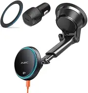 A2C Universal Qi2 Magnetic Car Mount 15W Wireless Charger [Car Plug, USB-C Cable & Metal Ring] for iPhone 16 15 14 13 12 MagSafe Case, Magnet Windshield Phone Holder Cooling Charging - Black