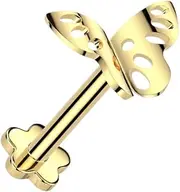 [Pierced Owl] 18GA ASTM F-136 Implant Grade Titanium Threadless Push In Butterfly Top Flat Back Flower Base Stud
