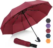 Lightweight Folding Umbrella - Compact Travel Umbrella Automatic Open Close Windproof Umbrellas with 10 Strong Ribs (Wine Red New)