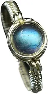 [Yihuaqun] Natural crystal gemstone jewelry, grey moonstone, garnet, hand-woven sterling silver ring