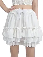 [NSPSTT] Women Bloomers Ruffle Shorts Victorian Edwardian Bloomers Pantaloons Panty Pumpkin Pants Frilly Knickers Underwear, White