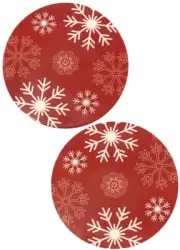 Christmas Ceramic Trivet Set Of 2 Cork Back Red With Snowflakes READ DESCRIPTION