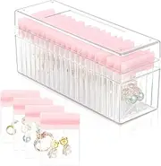 [Tuvwxyza] Acrylic Jewelry Organizer Box with 20 Pink Portable Jewelry Bags - Travel Case for Women’s Earrings, Rings and Necklaces.