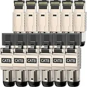 ZOERAX 12-Pack RJ45 Connectors Tool Free Cat 8, Cat8 Field Termination Plug Shielded RJ45 Modular Plugs for 2000MHz 2GHz 40G Double Shielded Solid LAN Cable 22AWG-24AWG