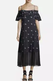 NWT McQ Alexander McQueen Swallow Off-Shoulder Bird Midi Dress IT 40 US S #2G409