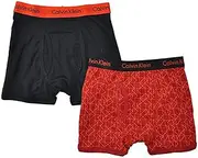 [Calvin Klein] Little/Big Boys' Assorted Boxer Briefs (Pack of 2) (Large / 12-14), Black/Orange Print, 12-14