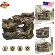 10" 3-Tier Waterfall Rock Fountain with LED Lights for Tranquil Indoor Spaces