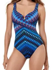 Miraclesuit Blue Crisscross Escape One-Piece Swimsuit L132004 Size 16