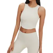 Nevenka Rib-Knit Crop Tank Tops Removable Padded Quick Dry Sports Bras-White