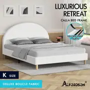ALFORDSON Bed Frame King Size Mattress Base Platform White Boucle CALLA