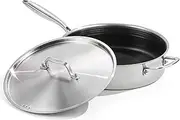 [DELARLO] 5 Quarts Saute Pan Tri-Ply Stainless Steel,Large Deep Frying Pan 12Inch with Lid, Jumbo Cooker Skillet With Lid,Heavy Duty Style Compatible With All Cooktops Up to 650℉