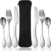 7 Pieces Eating Portion Control Flatware Bariatric Management Silverware Serving Spoons Forks Knives Stainless Steel Weight Loss Utensils with Fabric Storage Bag