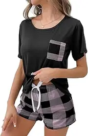 [MAIABLEAU] Womens Pajama Sets Short Sleeve Top and Shorts Matching Lounge Set Loungewear Sleepwear Shirt Pjs
