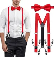 [YOHOWA] Paisley Suspender and Bow Tie Set, Mens Woven Silk Adjustable Suspender Bow Tie Pocket Square Cufflinks Set