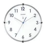 Sharp Atomic Round Wall Clock, 11", White/Silver