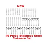 NEW 49 Piece stainless steel Flatware set with Tray spoons forks knives Tray