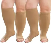 [CaiDieNu] Open Toe Plus Size Compression Socks: Wide Calf Graduated Compression Stockings for Men Women Large Compression Sock for Support Travel Pregnancy 20-30 mmHg 2 Pairs