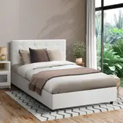 1x Oikiture Bed Frame King Single Gas Lift Storage Base White Leather COTI