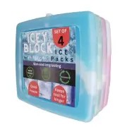 Icey Block, Set of 4 Pack Slim Reusable Ice Packs for Lunch Bags, Boxes, and ...