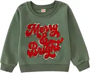 [AFUKUIA] Toddler Baby Boy Girl Merry and Bright Sweatshirt Christmas Chenille Patch Glitter Pullover Crewneck Long Sleeve Top