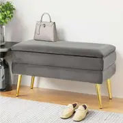 1 Artiss Ottoman Storage Foot Stool Velvet Vertical Stripe Grey
