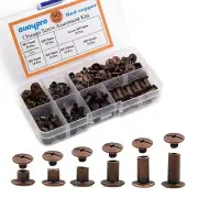 90 Sets Chicago screws Assorted Kit 6 Sizes Red copper Leather Rivets 3/165mm...
