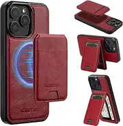 GoshukunTech for iPhone 15 Pro Wallet Case,for iPhone 15 Pro Flip Case with Vertical Flip Card Slots PU Leather Detachable Phone Cover[Support Magsafe or Wireless Charging]-Wine Red