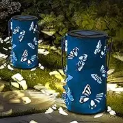 Solar Lanterns Outdoor with Shepherds Hook, Hanging Waterproof Solar Powered Garden Lantern,Metal Lantern Outdoor Decorative Lights for Yard, Lawn Porch Pathway, Landscape