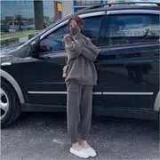 Set: Plain Hoodie + High Rise Harem Sweatpants Set Of 2 - Hoodie & Sweatpants - Gray - XL