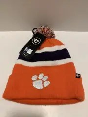 Clemson Tigers 47 Brand Knit Bering Hat Cuff Beanie Pom stocking Cap NWT