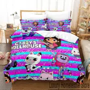 v222 Bed Sheets Cartoon Gabbys Dollhouse Bedding Set,Duvet Cover Comforter Bed Set Quilt Cover Pillowcase,King Queen Twin Size Boys Girls Adults 3-Pie