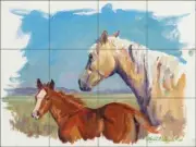 Horse Tile Backsplash Marsha McDonald Equine Art Ceramic Mural MMA002
