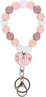 [AUSYVEUS] Women Silicone Bead Keychain Bracelet Beaded Wristlet Keyring Heart Pendant Bangle Key Chains Love Keyring Wristlet for Wallet Purse Backpack