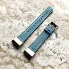 Blue Color Soft Leather Band Strap with White Stitches for Fitbit Charge 3