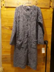 Eileen West Robe Women’s Small Medium Full Zip Plush Velour Gray Floral Pockets