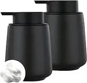 12Oz Black Foaming Soap Dispenser - Ceramic Foam Hand Soap Dispenser Set with Easy-to-Press Pump, Refillable Liquid Dish Soap Dispenser for Bathroom and Kitchen Sink, 2 Pack