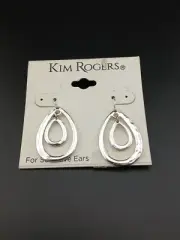 KIM ROGER'S silver tone double hammered teardrop designs dangle hook earrings