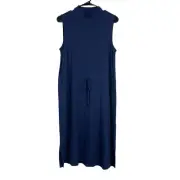 Eileen Fisher NWT Mock Neck Drawstring Tie Waist Dress Navy Size M Sleeveless