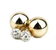 Gold & Silver Stylish Double Sided Crystal Pearl Stud Ball Earrings Jewellery