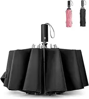 [HEWASME] The Strongest Windproof Travel Umbrella Small,Strong,Lightweight Portable Auto Folding Umbrella,Durable Premium Grip,Suitable for Cars and Backpacks 12 Ribs Automatic Opening and Closing (Black Pink)