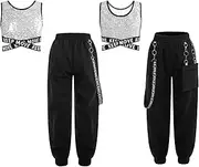 [iiniim] Girls Hip Hop Jazz Dance Clothing Set Crop Top with Cargo Pants Set Gymnastics Tracksuit Sports Workout
