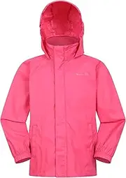 [Mountain Warehouse] Pakka Kids Waterproof Jacket - Wind Resistant, Lightweight & Breathable Rain Coat for Girls & Boys with Packaway Bag - for Wet Weather, Travel, School, Bright Pink, 2-3 Years